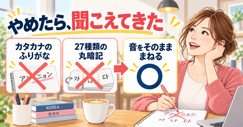 わたしがやめた2つのこと。ハングルにカタカナのふりがなを書くことと、パッチム27種類を丸暗記すること。かわりに音をそのまままねるようにした