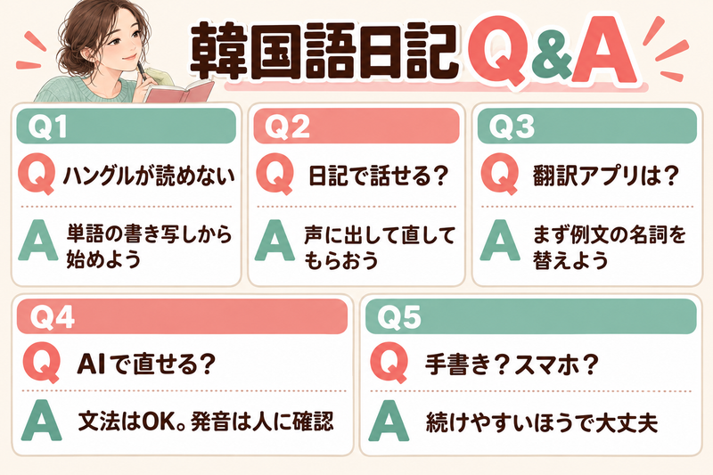 韓国語の日記でよくある質問５つに対して答えました