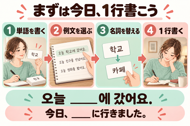【まとめ】韓国語の日記は、例文の名詞を入れ替えることから始めよう
