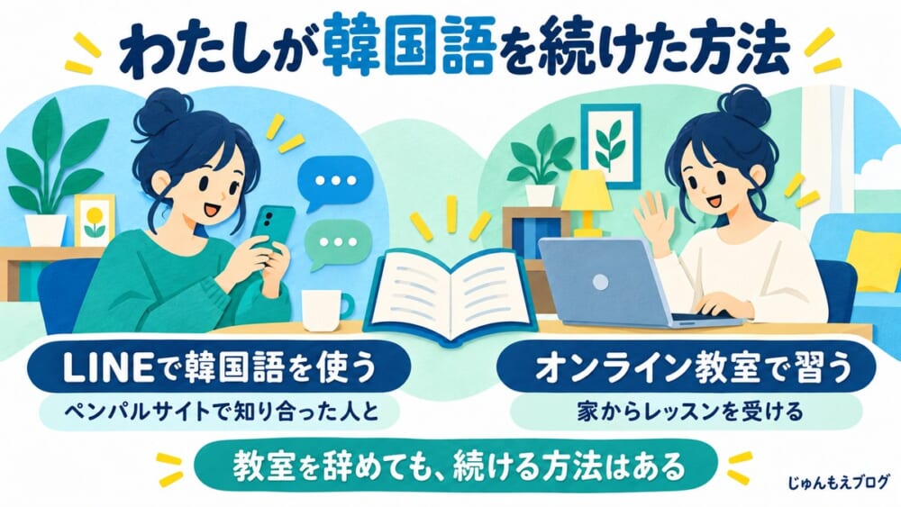 じゅんが韓国語を続けた2つの方法。ペンパルサイトで知り合った人とのLINEと、家から受けるオンラインの教室
