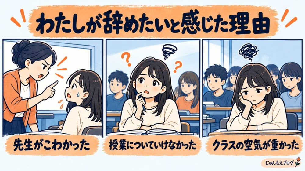 じゅんが韓国語教室を辞めたいと感じた3つの理由。先生がこわかった、授業についていけなかった、クラスの空気が重かった